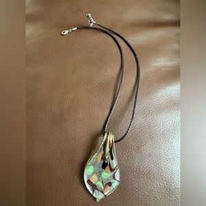 Artisan Glass Pendant with black and silver cord necklace
